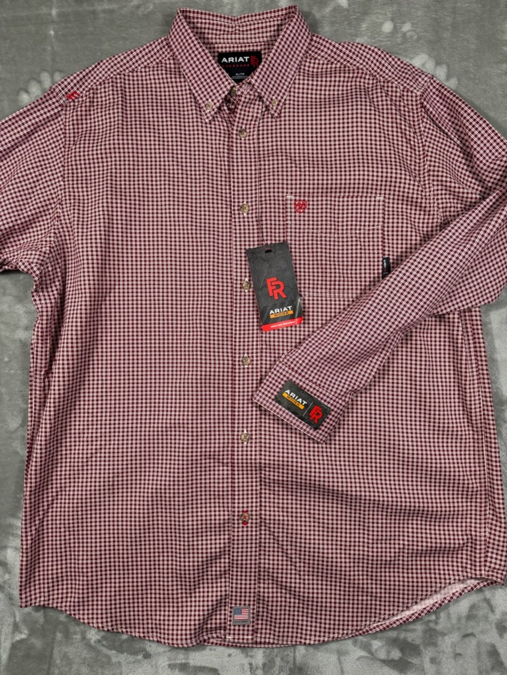 NWT Ariat FR Work Wear Men’s X-Large Long Sleeve Red White Check Shirt Cat 2